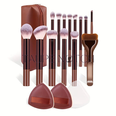 Professional 17 Piece Makeup Brush Kit with Travel Pouch from Shein