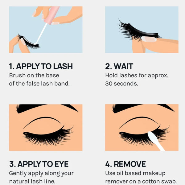 Strip lash adhesive application steps: false lashes with brush on lash line