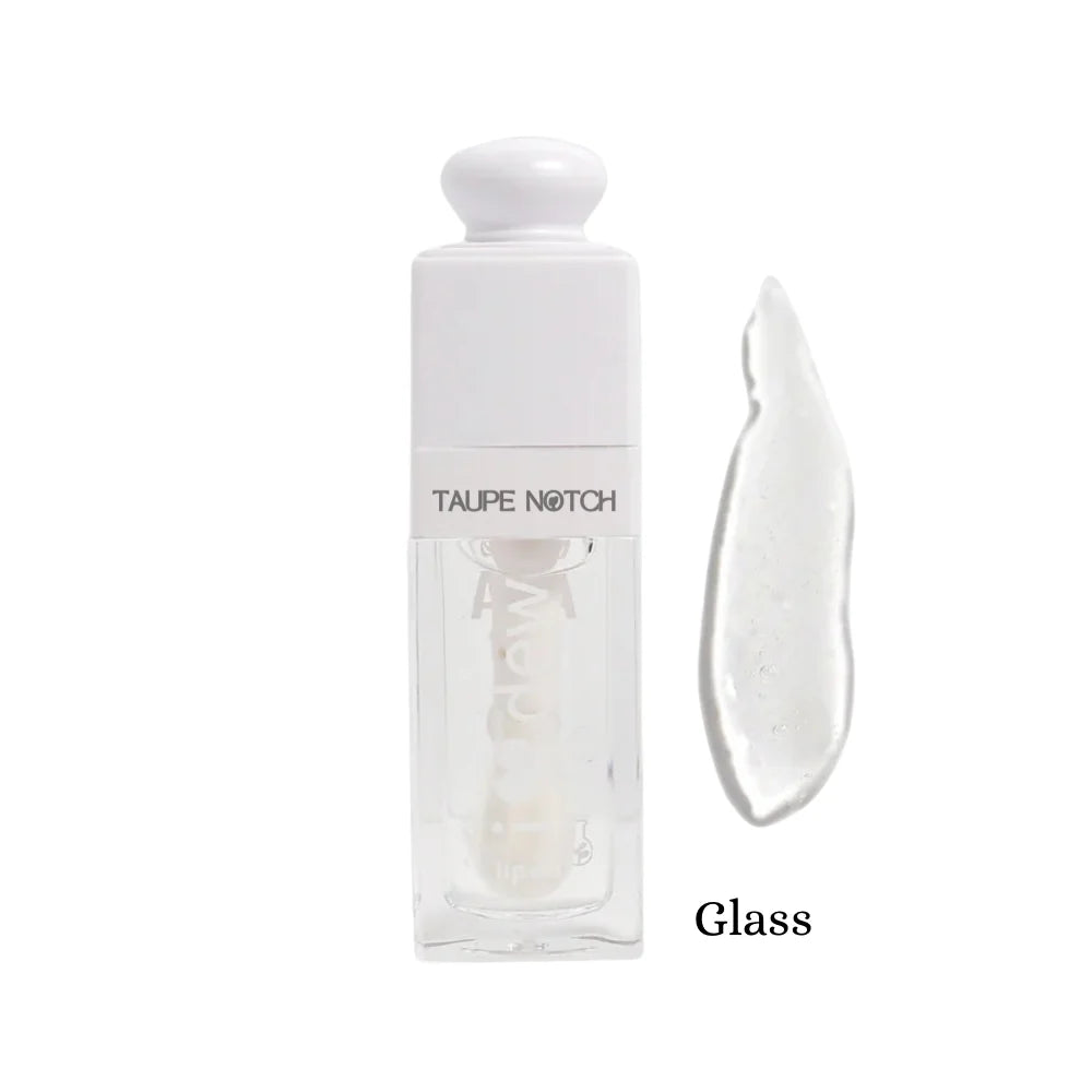 Clear lip oil bottle with glossy swatch, Glass shade