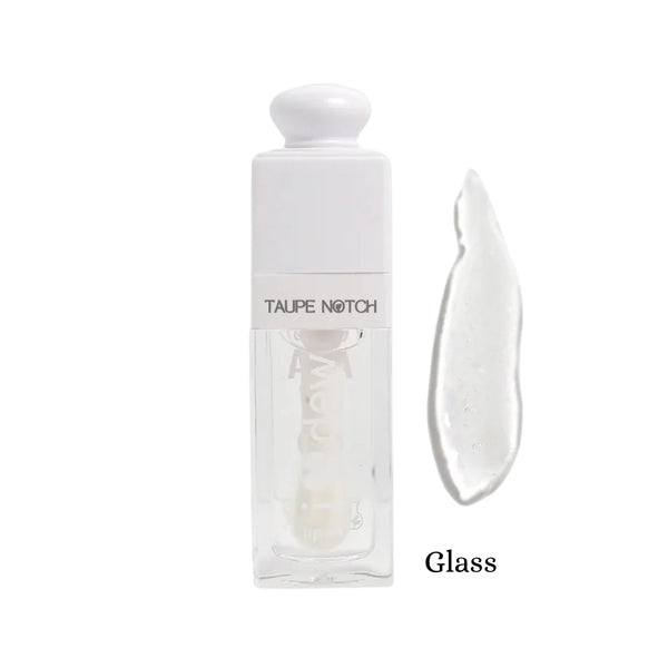 Clear lip oil bottle with glossy swatch, Glass shade