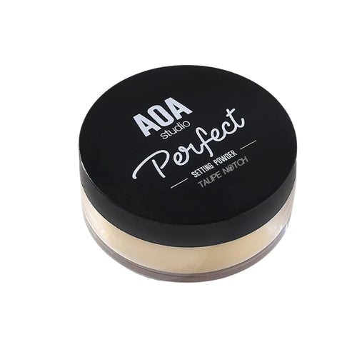 AOA Perfect Setting Powder compact with black lid and beige powder inside