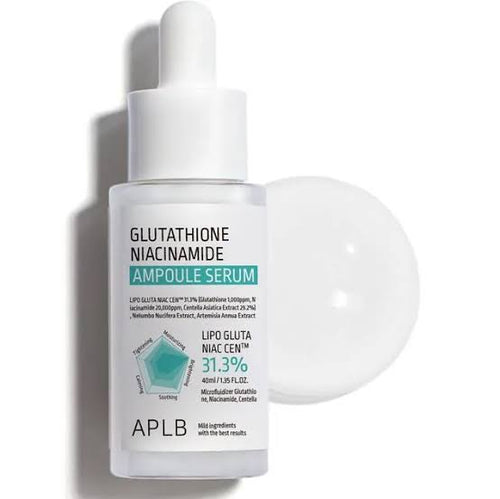 Glutathione niacinamide ampoule serum bottle with dropper, clear glass, label