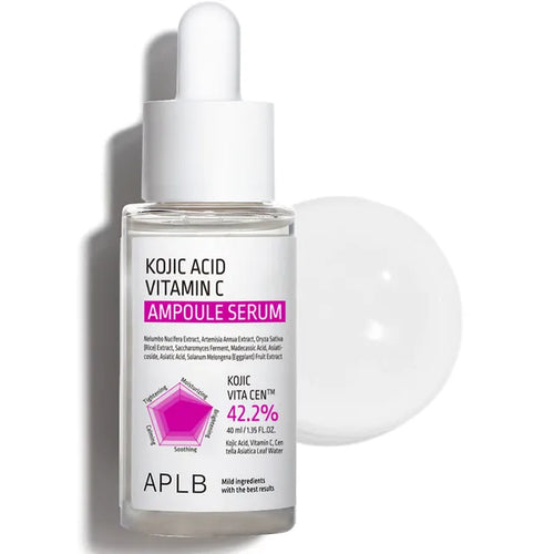 Kojic acid vitamin C ampoule serum bottle with dropper, clear liquid, APB L label