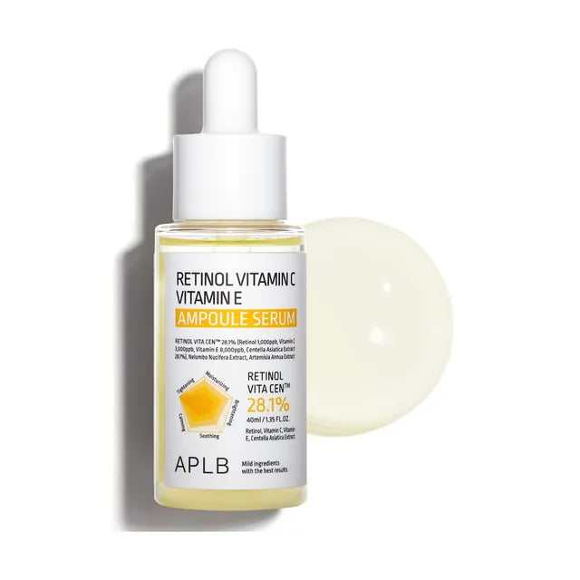 APLB retinol vitamin C serum ampoule with dropper, clear amber liquid