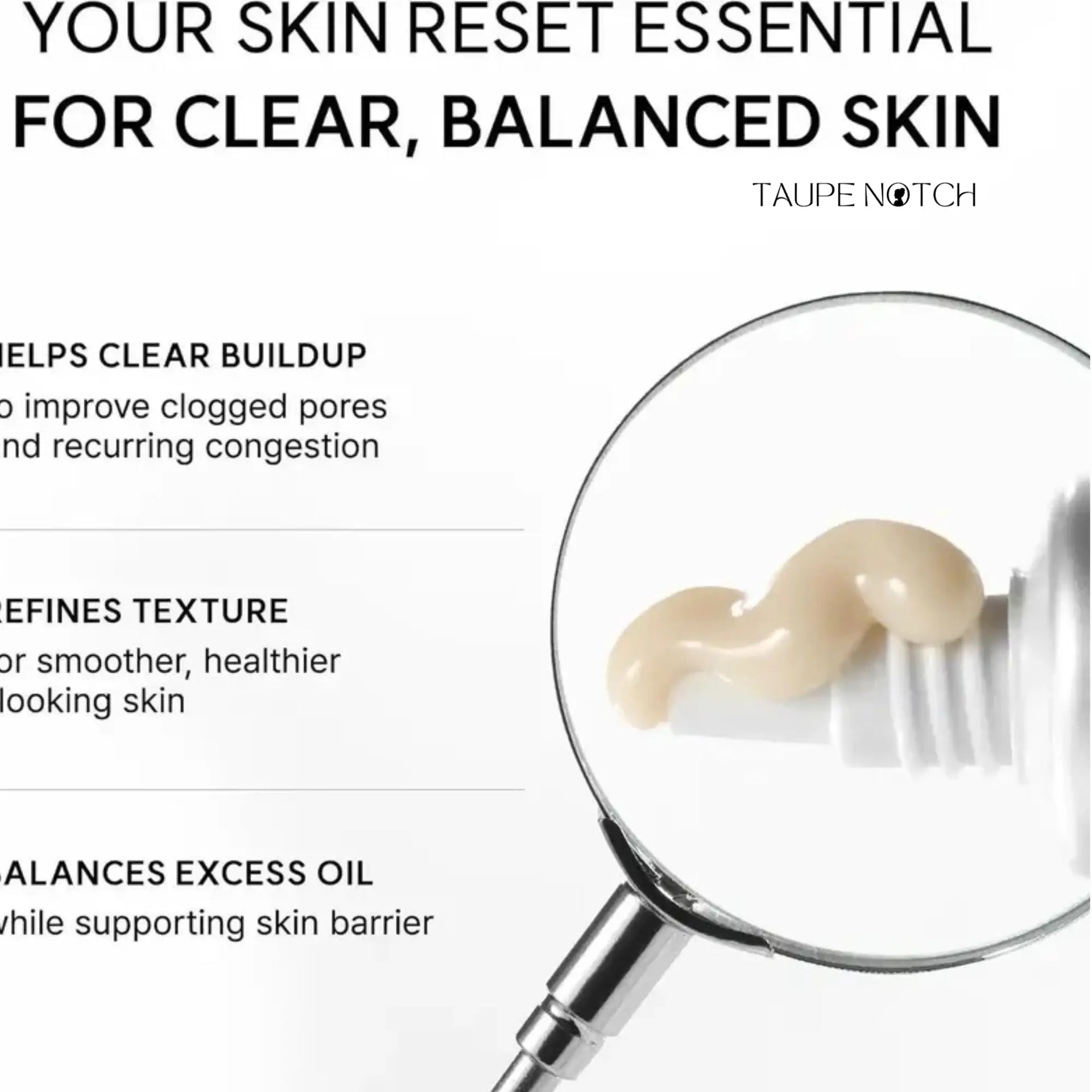 Glycolic acid booster cream swabbed on magnifying glass