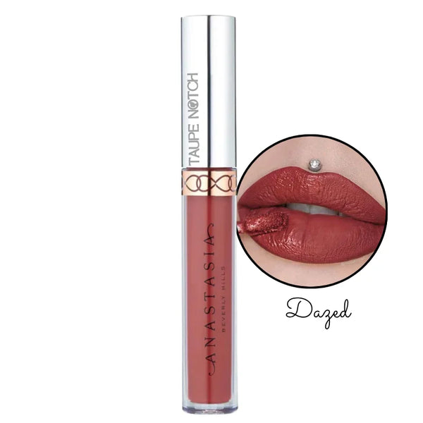 Liquid lipstick, Dazed shade; rich brick red liquid lip color in clear tube