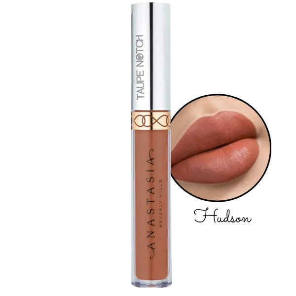 Liquid lipstick, Hudson shade; warm nude rose liquid lip color in clear tube