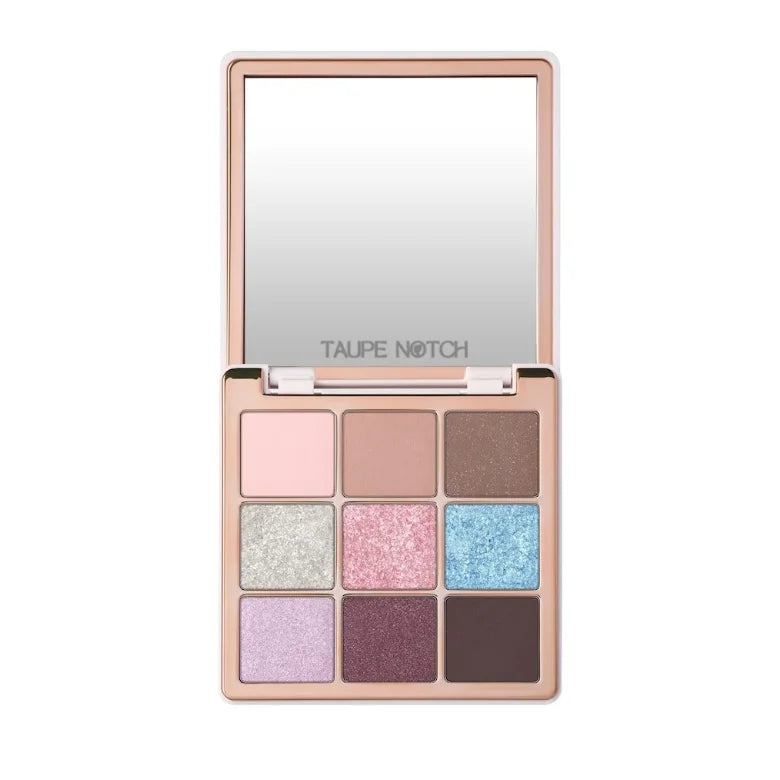 Anastasia Beverly Hills mini eyeshadow palette open with mirror, showing 9 pressed shades