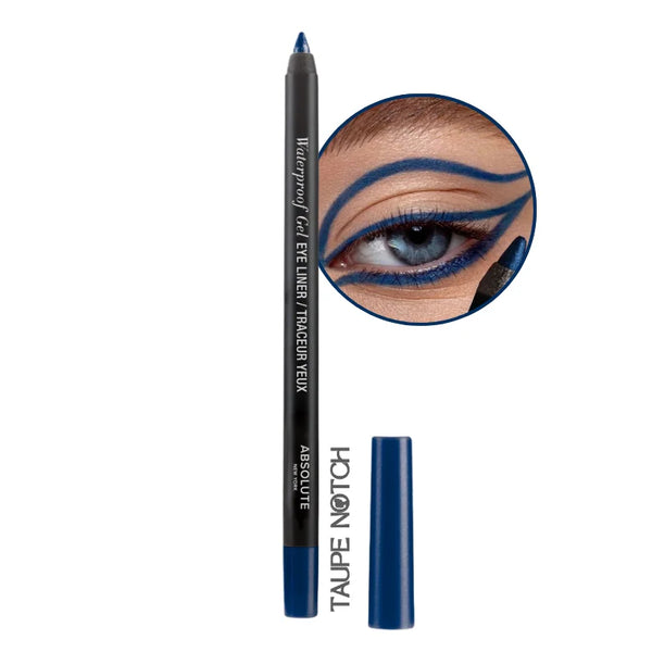 Absolute New York waterproof gel eyeliner, navy pencil with blue swatch and winged liner