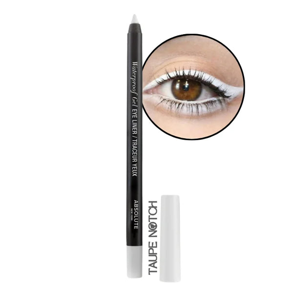 Absolute New York waterproof gel eyeliner, white pencil with white swatch and lash line