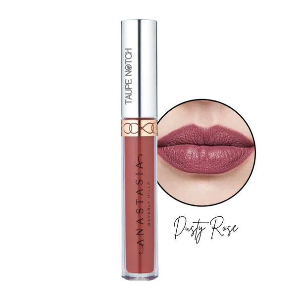Liquid lipstick, Dusty Rose shade; dusty mauve rose liquid lip color in clear tube