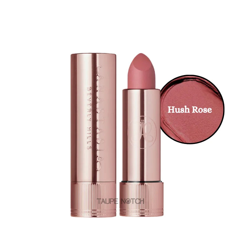 Matte & satin lipstick, Hush Rose shade with muted rose bullet and tube