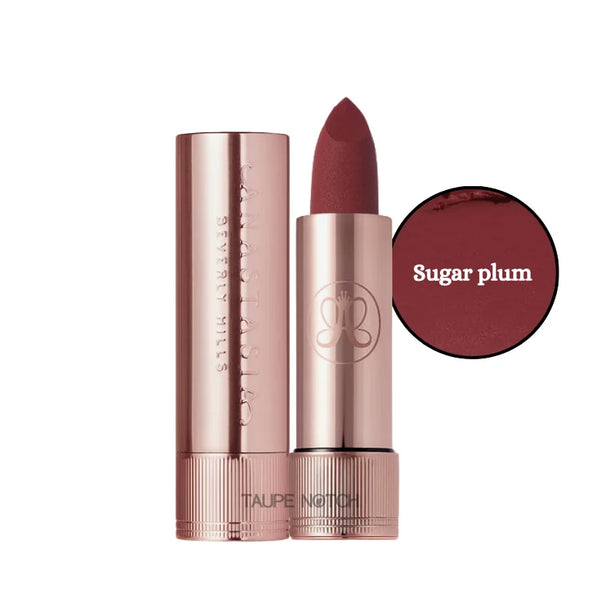 Matte & satin lipstick, Sugar plum shade with deep plum bullet and tube