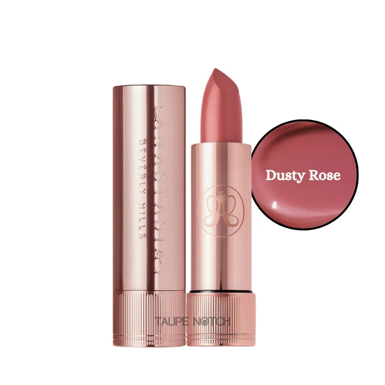 Matte & satin lipstick, Dusty Rose shade with rose-pink bullet and tube