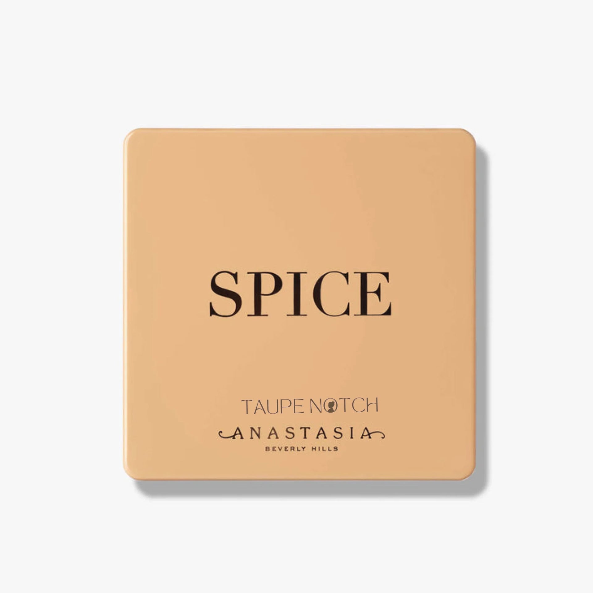 Spice mini eyeshadow palette closed with Anastasia branding on tan compact.