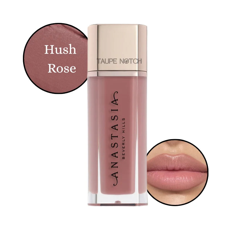 Anastasia Velvet Lip Lipstick in Hush Rose, mauve lipstick with oval lip swatch