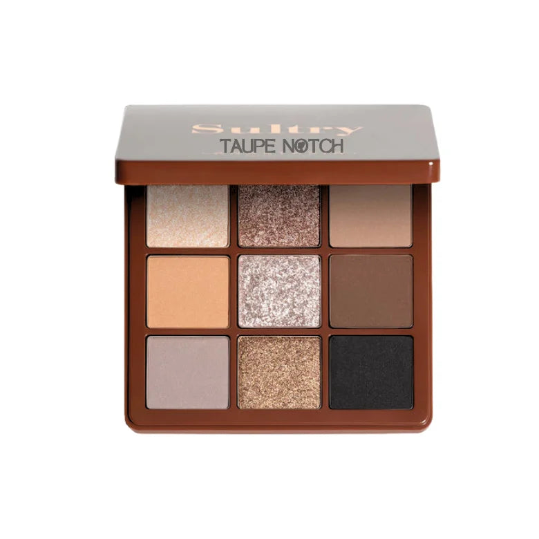 Anastasia Sultry Mini eyeshadow palette, Taupe Notch, lid open over 9 shades.