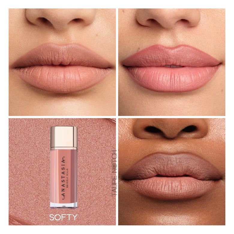 Softy lip velvet mini shade swatches and lip tube on skin