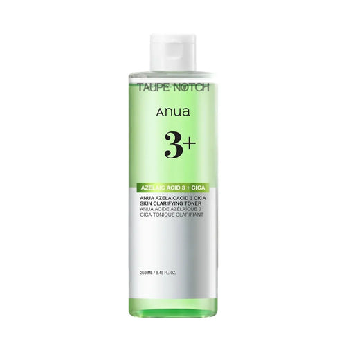 Anua azelaic acid toner bottle with green liquid, white cap, 250 ml