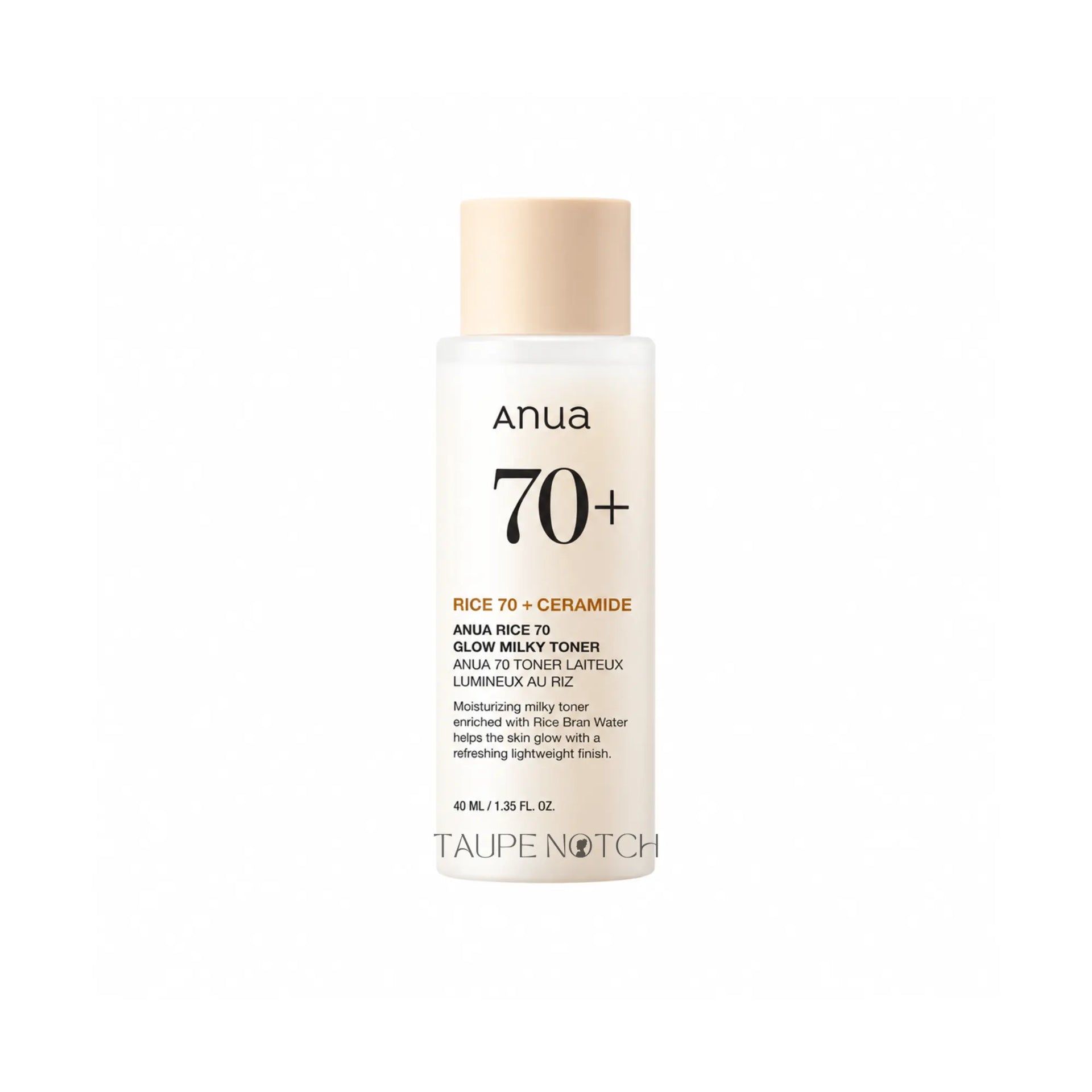 Anua 70+ rice milky toner bottle with cap, 40 mL