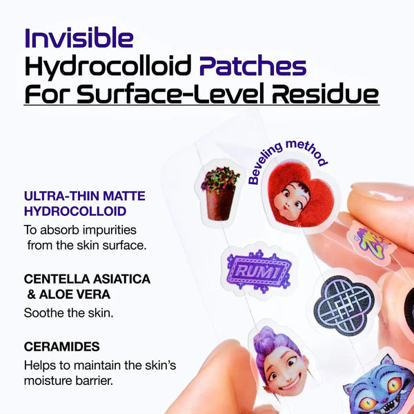 Ultra-thin hydrocolloid spot patch shapes shown on a transparent backing