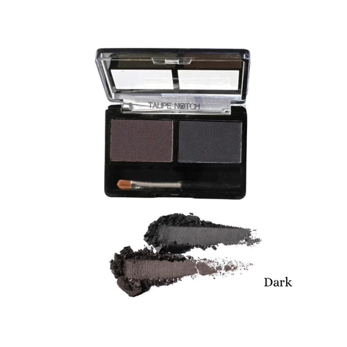 AOA Brow Powder in Dark shade, two-tone compact with applicator