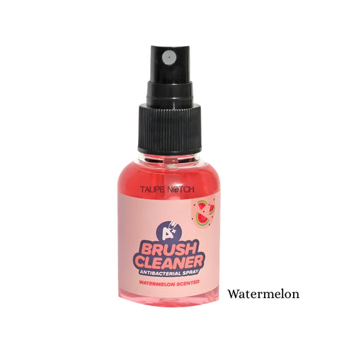 Brush cleaner spray bottle in watermelon pink, with black mist sprayer