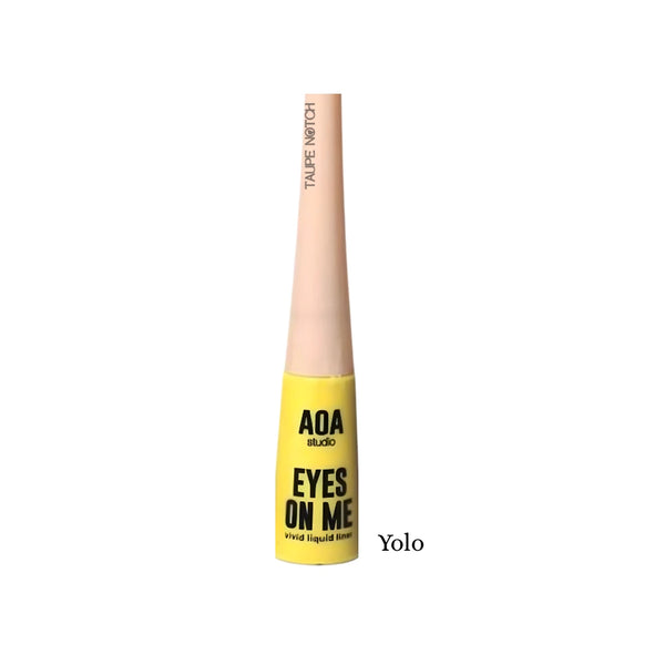 Aoa Eyes On Me liquid eyeliner, Yolo shade; beige tube with yellow cap