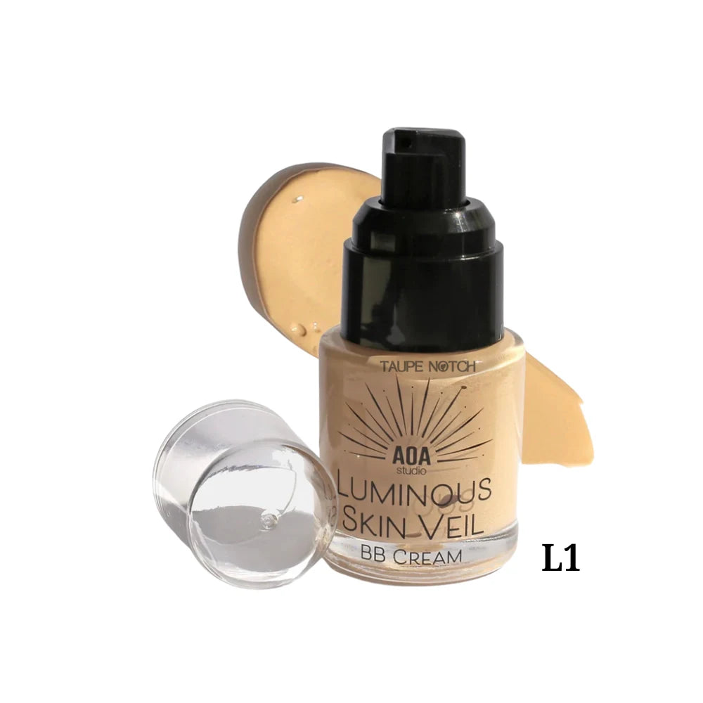 Luminous Skin Veil BB cream bottle with black pump, L1 light beige swatch and clear cap
