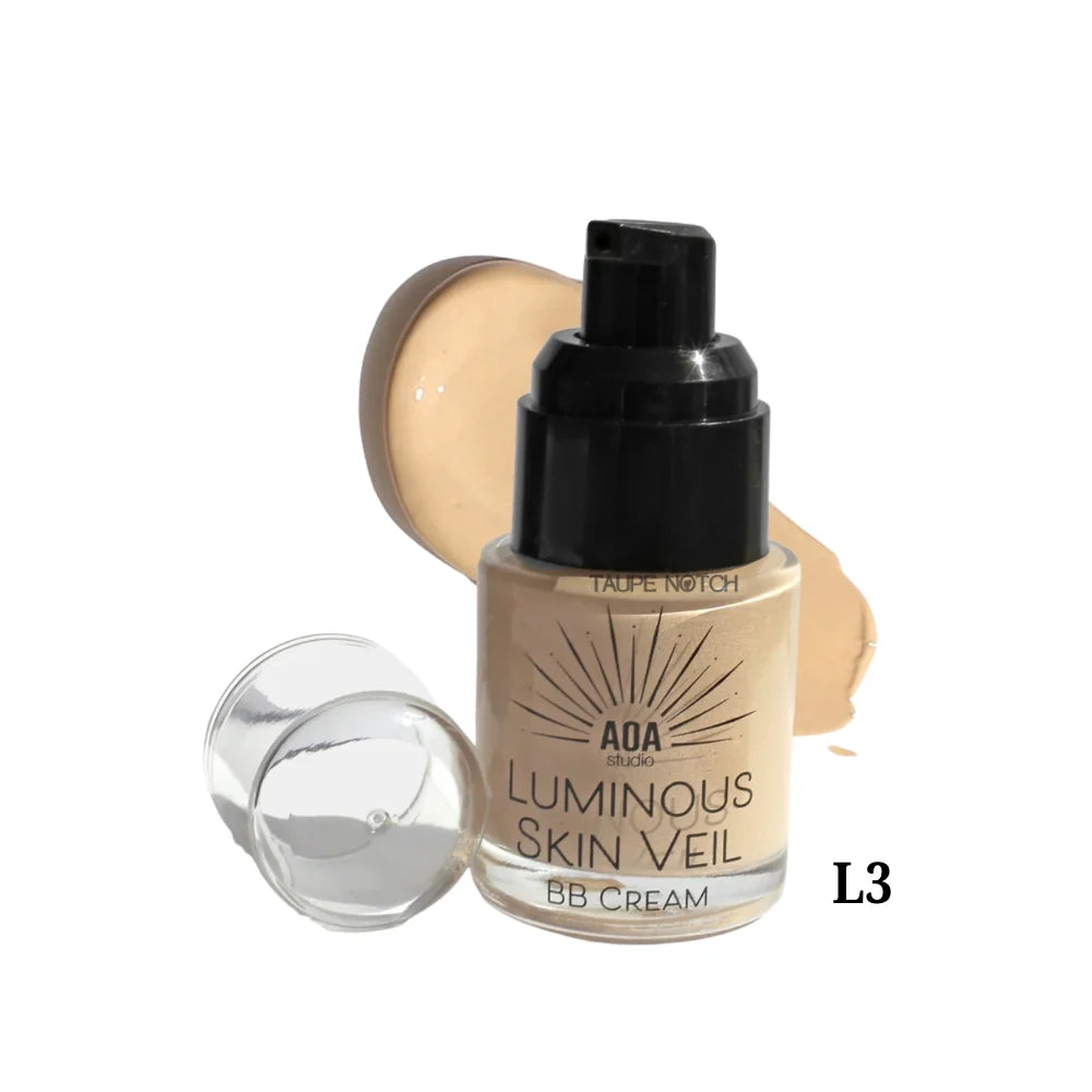 Luminous Skin Veil BB cream bottle with black pump, L3 light beige swatch and clear cap