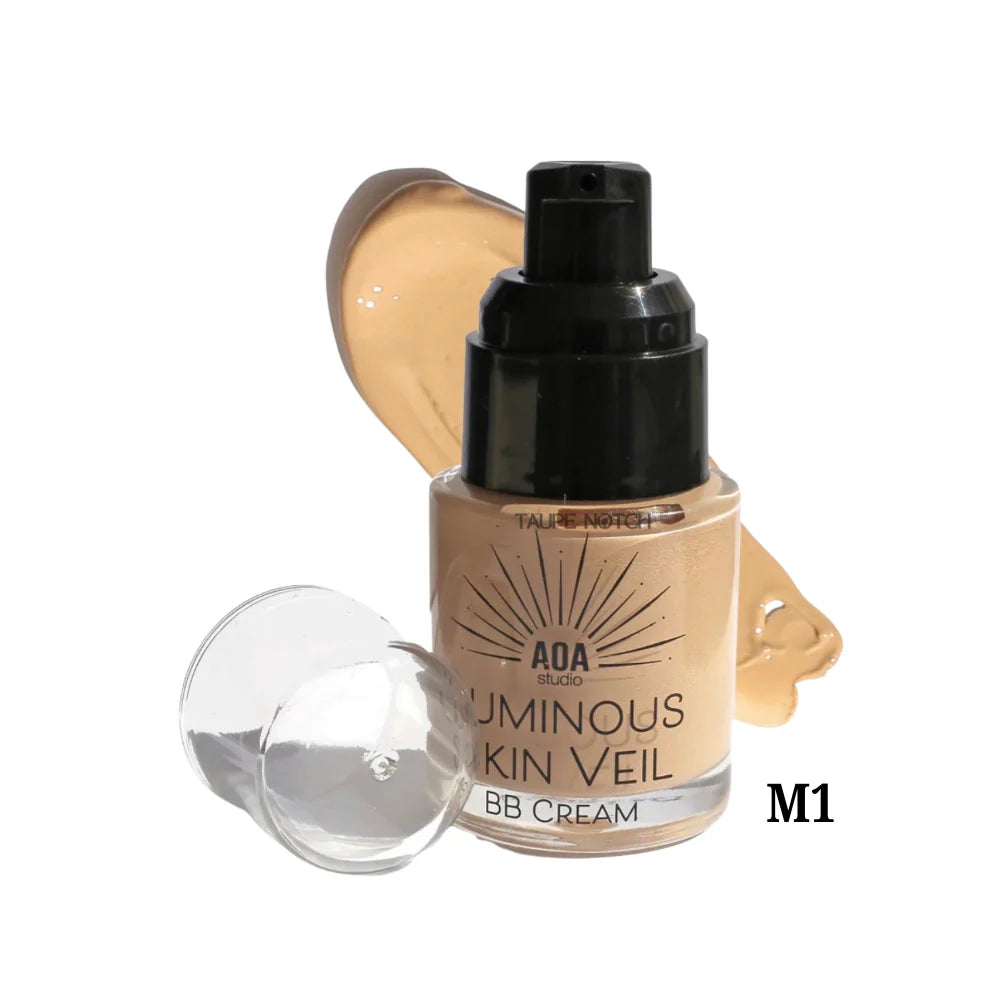 Luminous Skin Veil BB cream bottle with black pump, M1 beige swatch and clear cap
