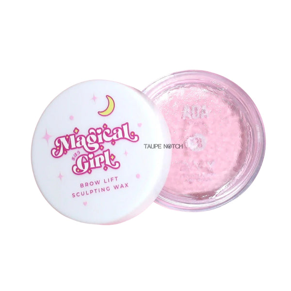 Brow lift sculpting wax jar with pink lid and taupe notch gel interior.
