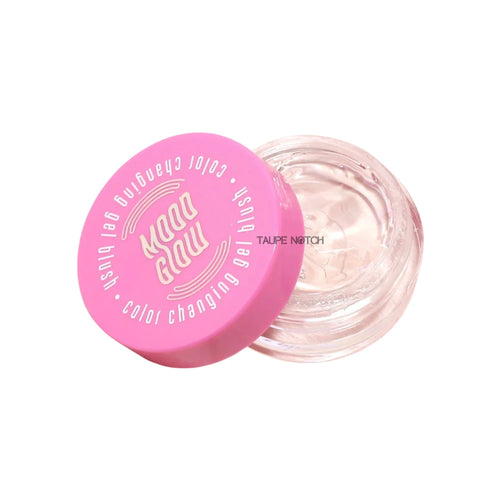 Color-changing gel blush jar with pink lid and clear base