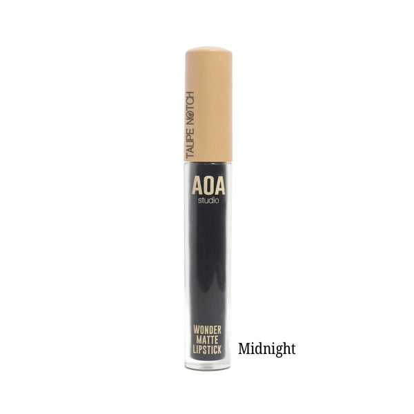Matte liquid lipstick tube in Midnight dark brown shade