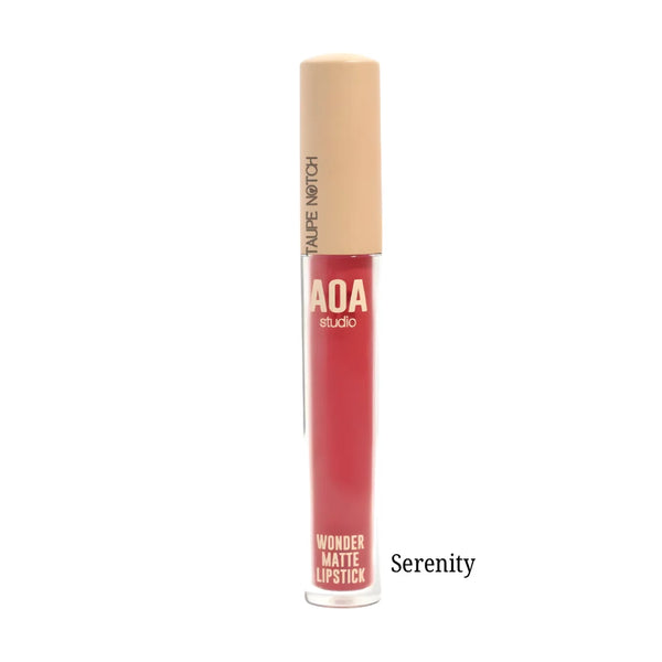 Matte liquid lipstick tube in Serenity red shade
