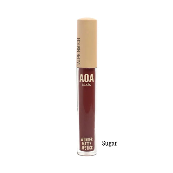 Matte liquid lipstick tube in Sugar deep rose-brown shade