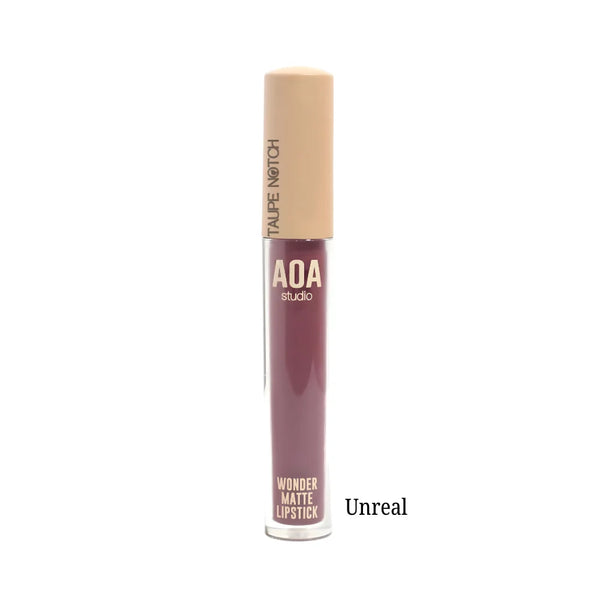 AOA Wonder Matte Liquid Lipstick in plum mauve tube with beige cap