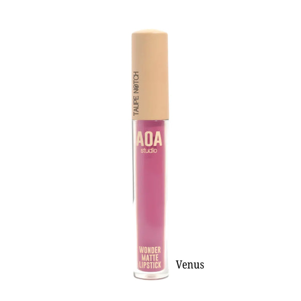 Matte liquid lipstick tube in Venus bright pink shade