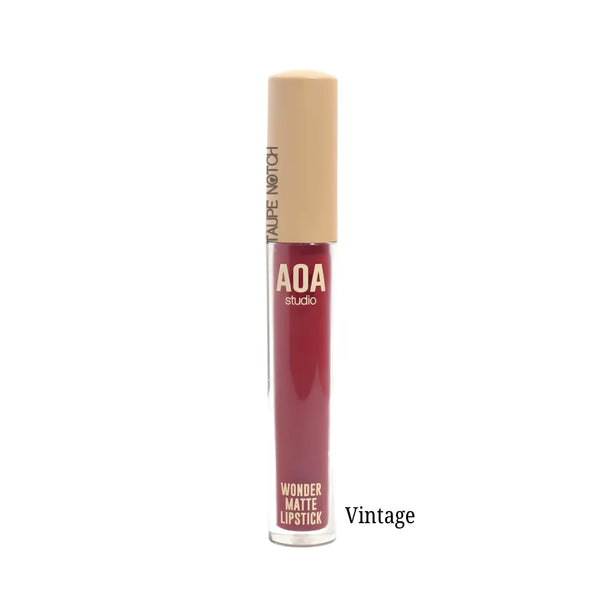 Matte liquid lipstick tube in Vintage wine-mauve shade