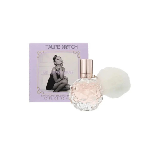 Faceted glass perfume bottle with gold cap and purple box (Taupe Notch)