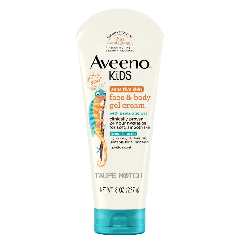 Kids face and body gel cream in light cream tube with teal cap