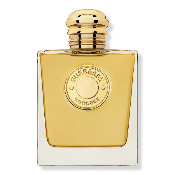 Burberry Goddess Eau de Parfum Intense square bottle, gold glass front and ribbed cap