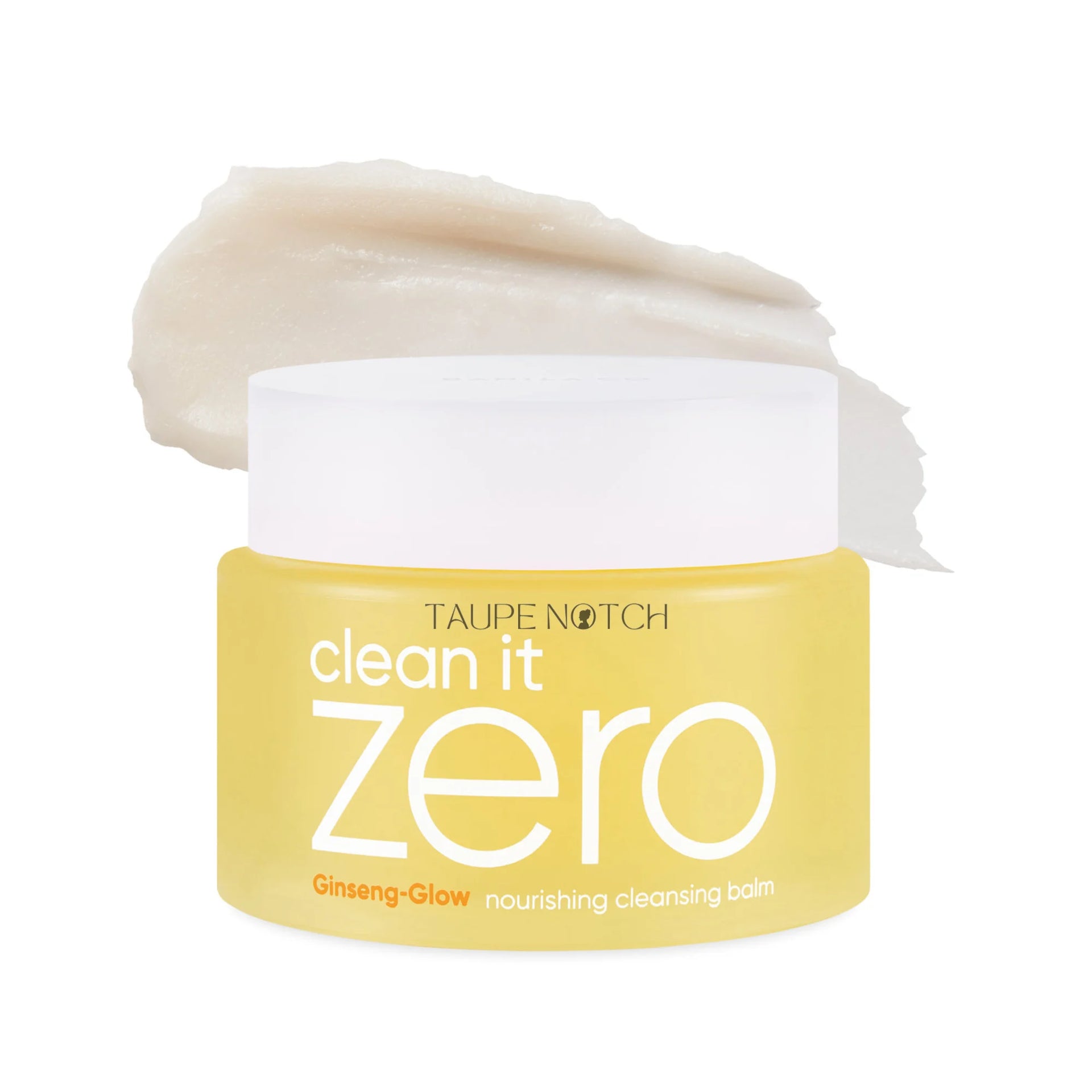 Yellow Banila Co cleansing balm jar with white balm smear on lid