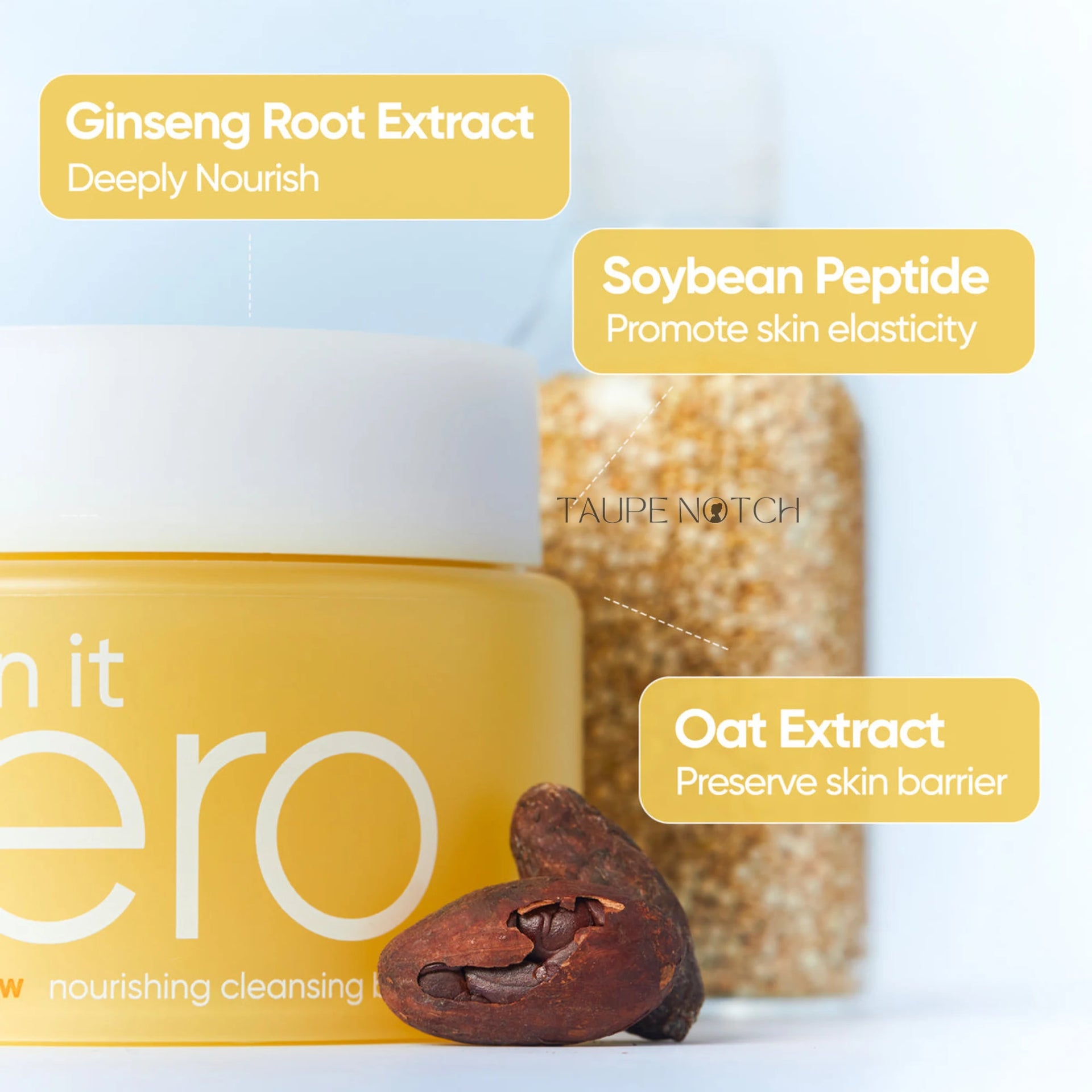 Yellow cleansing balm jar with 'clean it zero' label