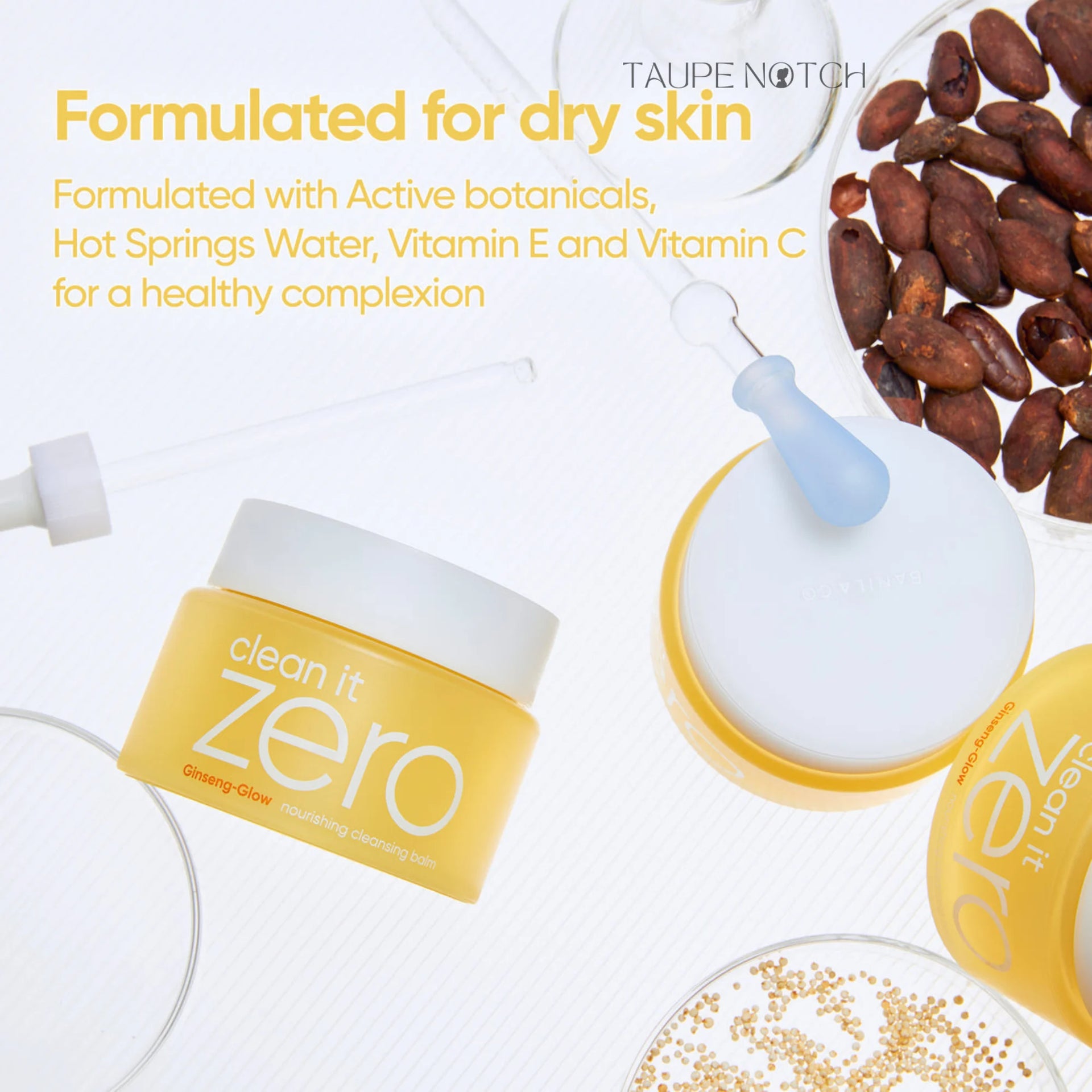 Yellow Banila Co cleansing balm jar with 'clean it zero' label