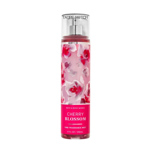 Cherry Blossom fine fragrance mist bottle, pink with floral print and silver pump cap