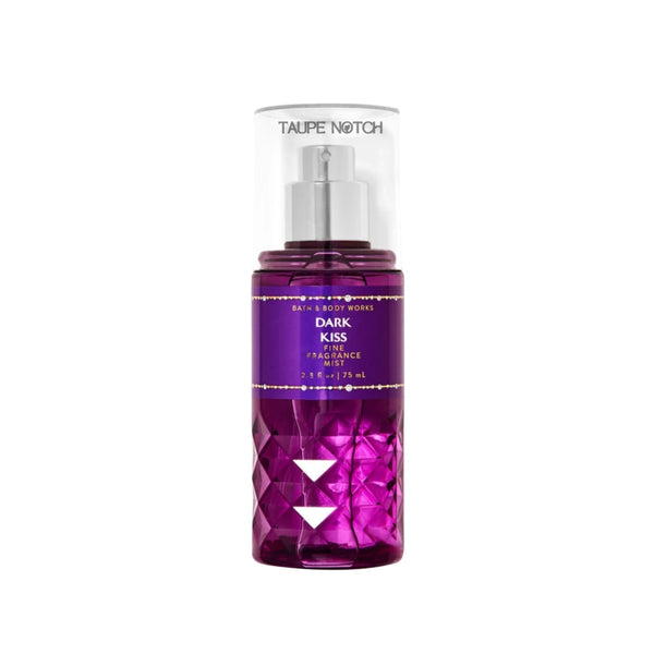 Bath & Body Works Dark Kiss fragrance mist, 75 mL, faceted purple bottle