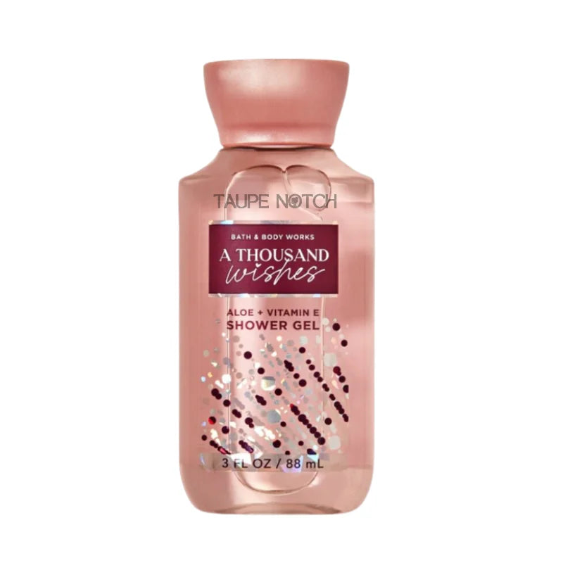 Pink Bath & Body Works shower gel bottle, A Thousand Wishes, 88 mL