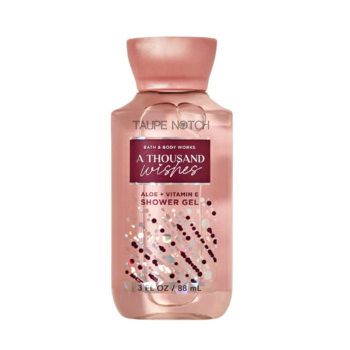 Pink Bath & Body Works shower gel bottle, A Thousand Wishes, 88 mL