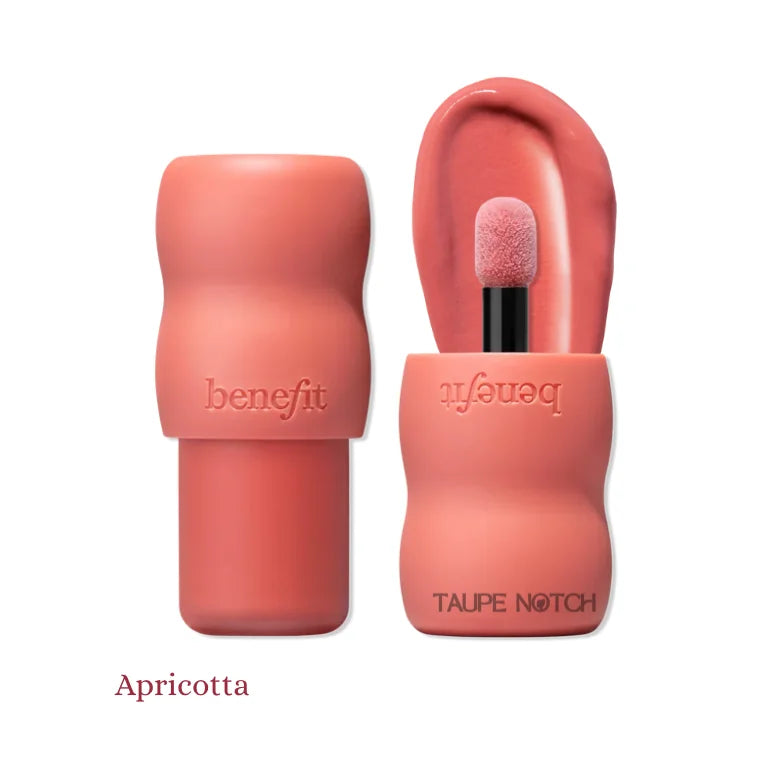 Benefit Cosmetics Benetint Liquid Lip Blush and Cheek Tint in Apricotta open showing coral peach shade with doe foot applicator